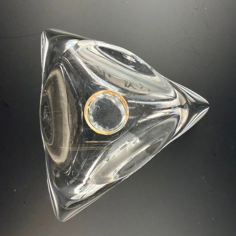 Set of 3 VTG Daum France Crystal Triangle‎ Candle Holders Signed MCM Heavy Glass